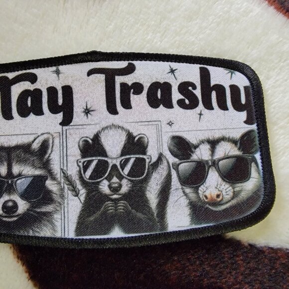 Stay Trashy Sublimation DYI Fabric Hat Patch Glue Iron On Sew Hat Patch - Picture 3 of 5